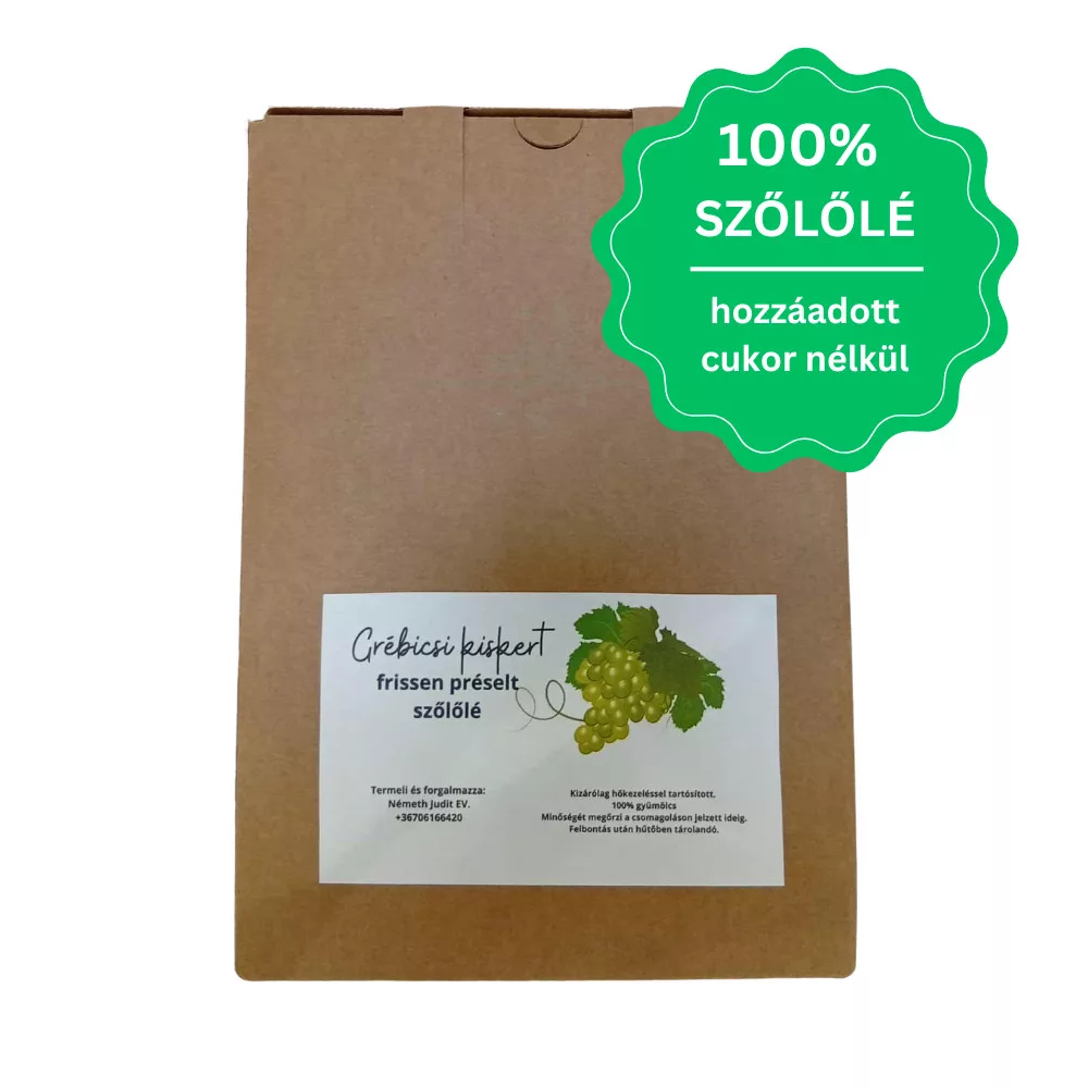 Grébicsi Kiskert 3 literes bag-in-box szőlőlé doboza